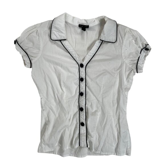 Vintage Y2K White Rockabilly Retro Short Sleeve Collared Button Up Blouse / L - Picture 5 of 7